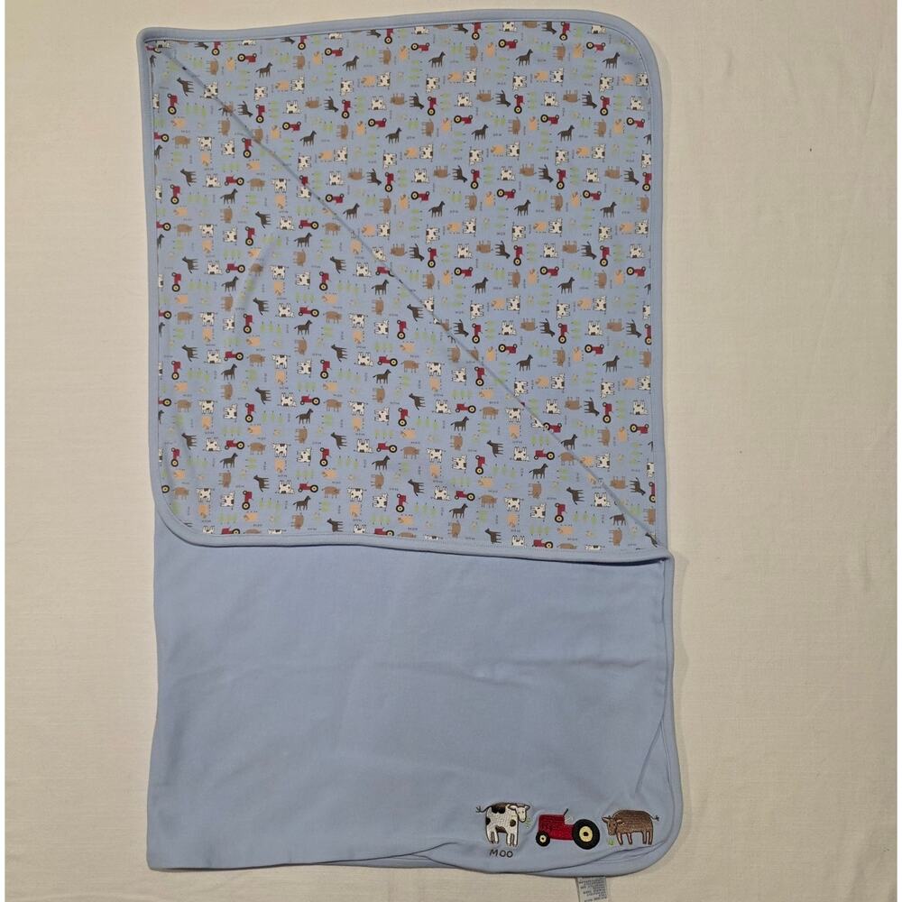 Flawed Vintage Gymboree Farm Friends Blue Baby Blanket Moo Moo See Photos Fair